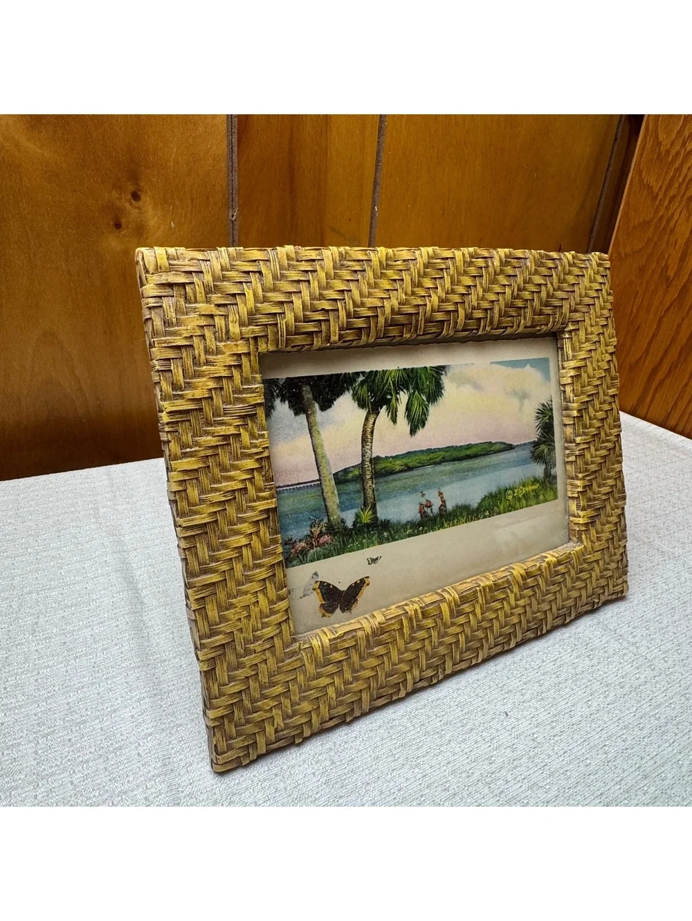 Vintage Ceramic Basketweave 5x7 Picture Frame Boho Coastal Cottage Decor